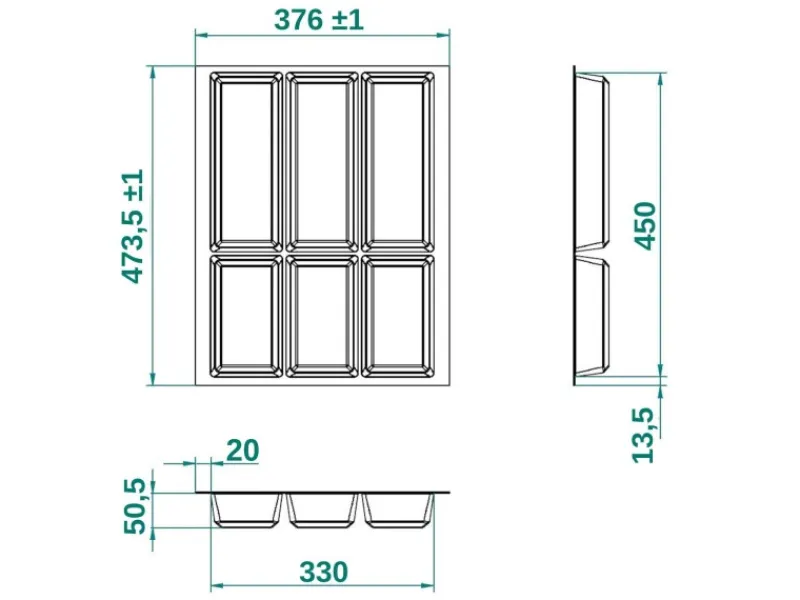 SOTECH ORGA-BOX IV UNIVERSAL Besteckeinsatz 450 mm Höhe 53 mm Schubkasteneinsatz Besteckeinteilung< Besteckkästen