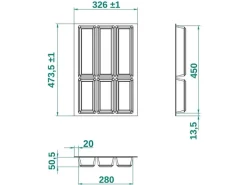 SOTECH ORGA-BOX IV UNIVERSAL Besteckeinsatz 400 mm Höhe 53 mm Schubkasteneinsatz Besteckeinteilung< Besteckkästen
