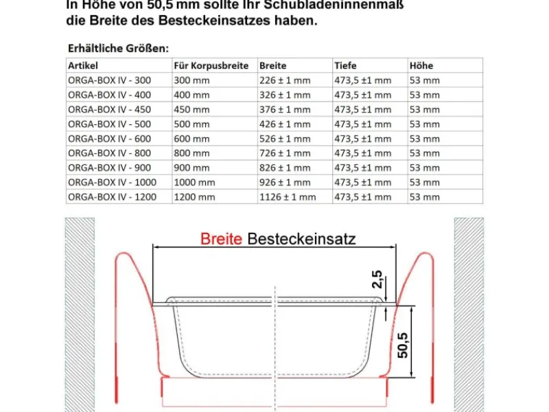 SOTECH ORGA-BOX IV UNIVERSAL Besteckeinsatz 400 mm Höhe 53 mm Schubkasteneinsatz Besteckeinteilung< Besteckkästen