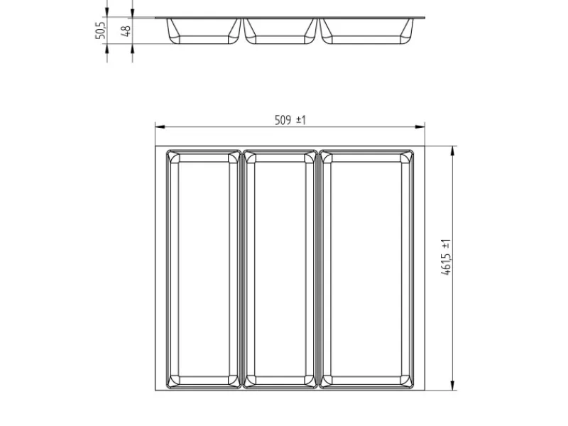 SOTECH ORGA-BOX-2 Multifunktionseinsatz Tiefe 462mm Höhe 50,5mm Für Nobilia Küche Canvas Struktur Breite 509mm< Besteckkästen