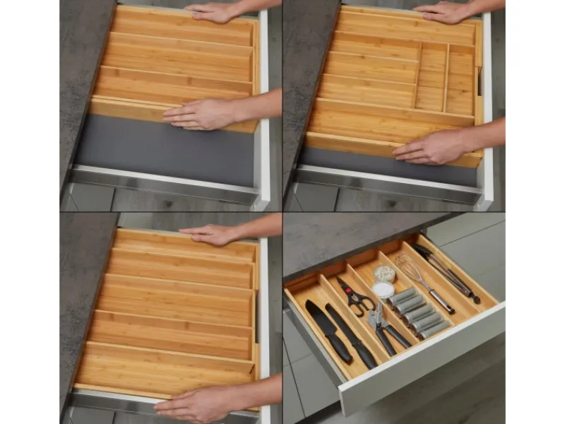SOTECH Besteckkästen<ORGA-BOX UNIVERSAL Besteckkasten Aus Bambus Verstellbar Für Schrankbreite 500 - 600 mm Höhe 65 mm bis 5 Fächer