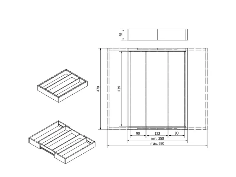 SOTECH Besteckkästen<ORGA-BOX UNIVERSAL Besteckkasten Aus Bambus Verstellbar Für Schrankbreite 500 - 600 mm Höhe 65 mm bis 5 Fächer