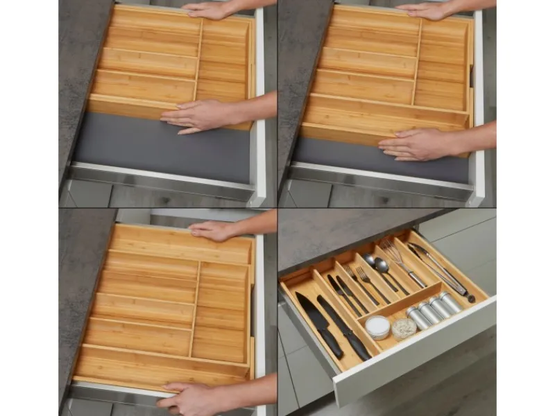 SOTECH Besteckkästen<ORGA-BOX UNIVERSAL Besteckkasten Aus Bambus Verstellbar Für Schrankbreite 500 - 600 mm Höhe 65 mm bis 7 Fächer