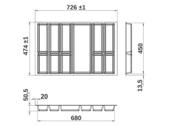 SOTECH Besteckkästen<Orga-Box VII Besteckeinsatz Basaltgrau 800 mm Höhe 50,5 mm mit Softtouch Oberfläche