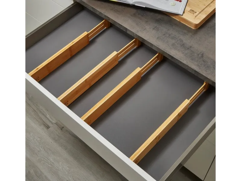 Sale SOTECH 4-Teiliges ORGA-BOX Bambus Schubladen Trennsystem 430 bis 556 mm Höhe 63 mm mit Federmechanismus