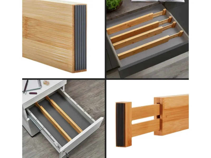 Sale SOTECH 4-Teiliges ORGA-BOX Bambus Schubladen Trennsystem 430 bis 556 mm Höhe 63 mm mit Federmechanismus