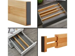 Best SOTECH 4-Teiliges ORGA-BOX Bambus Schubladen Trennsystem 354 bis 482 mm Höhe 63 mm mit Federmechanismus