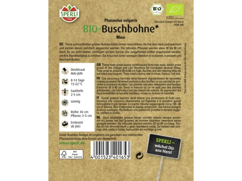 Sperli Buschbohne "Maxi" Bio< Gefrierschränke