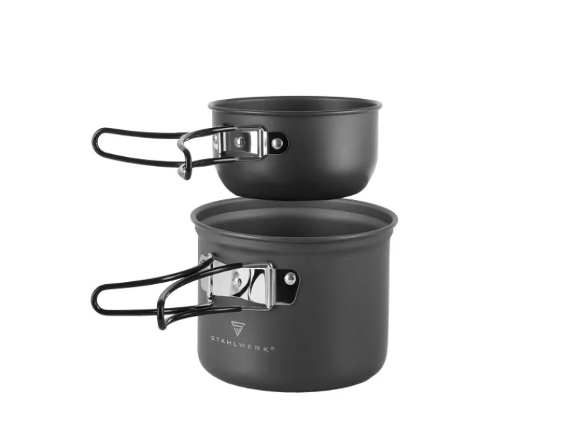STAHLWERK Pfannen<Camping Kochgeschirr Alu Campinggeschirr Gaskocher Outdoor Set