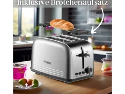 STEINBORG Haushaltsgeräte<SB-2071 2 Scheiben Edelstahl Toaster mit Brötchenaufsatz 850 Watt