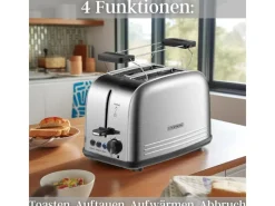 STEINBORG Haushaltsgeräte<SB-2071 2 Scheiben Edelstahl Toaster mit Brötchenaufsatz 850 Watt