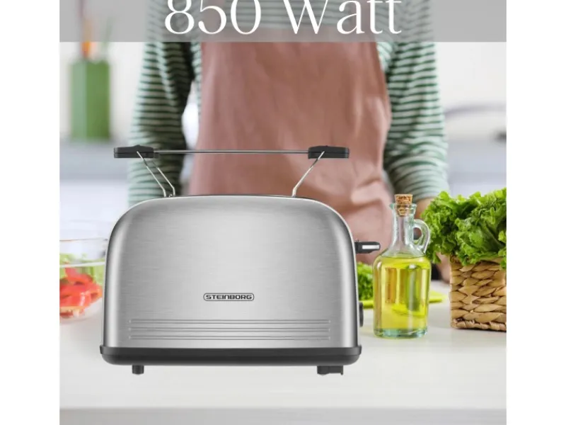 STEINBORG Haushaltsgeräte<SB-2071 2 Scheiben Edelstahl Toaster mit Brötchenaufsatz 850 Watt