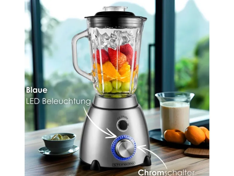 STEINBORG Haushaltsgeräte<SB-7010 Edelstahl Standmixer 1,5 Liter BPA-Frei 600 Watt