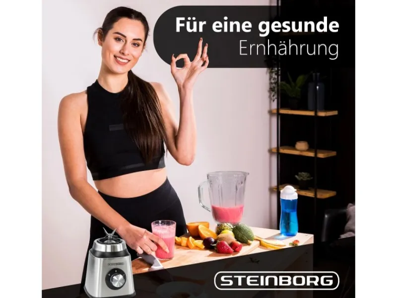 Sale STEINBORG SB-7020 Edelstahl Standmixer 1,5 Liter BPA-Frei 800 Watt