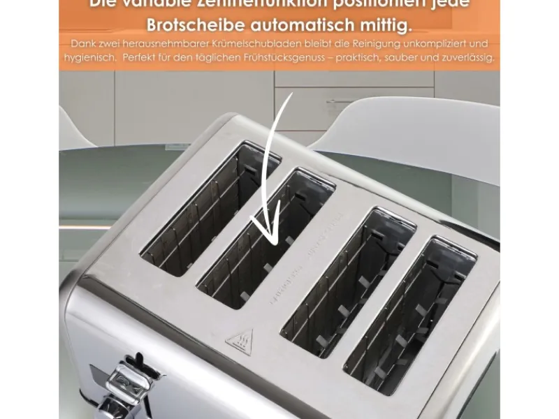 STEINBORG Haushaltsgeräte<SB-2080 Edelstahl Toaster 4 Scheiben 1630W