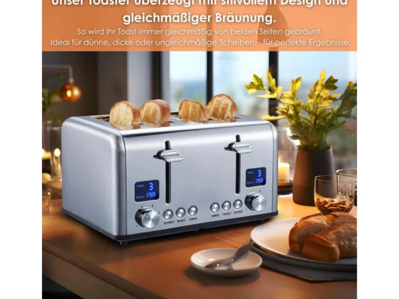 STEINBORG Haushaltsgeräte<SB-2080 Edelstahl Toaster 4 Scheiben 1630W