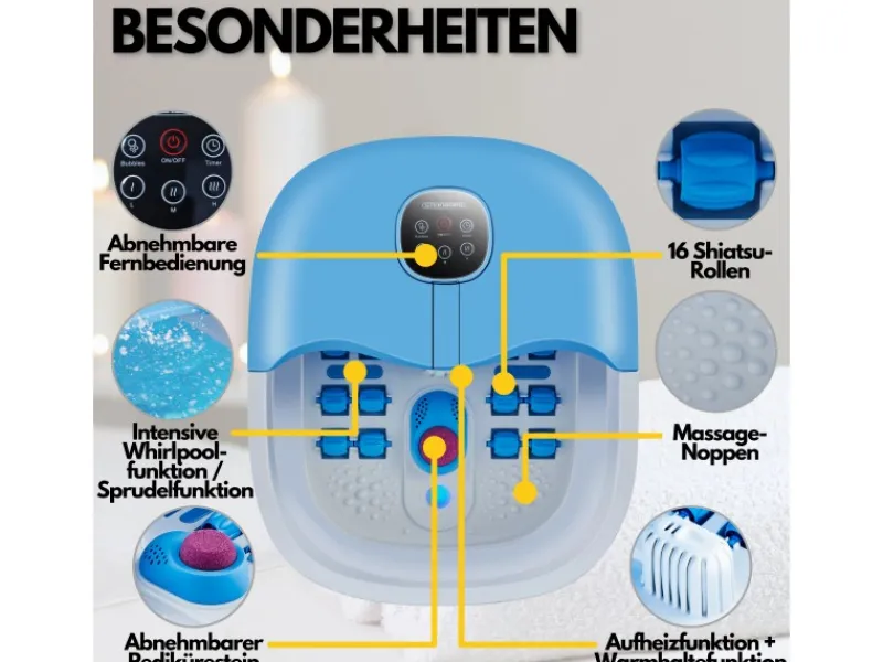 STEINBORG SB-1060 Faltbares Fußsprudelbad mit Fernbedienung Platzsparend Timer< Haushaltsgeräte