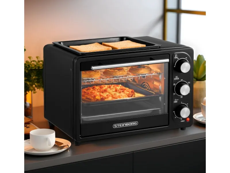 Best STEINBORG SB-3001 3in1 Minibackofen mit Umluft 20 Liter 1300 Watt Schwarz