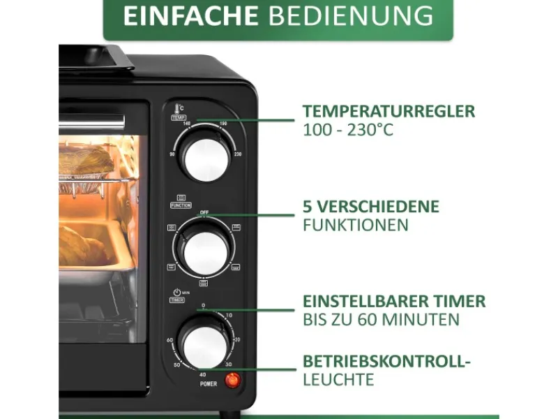 Best STEINBORG SB-3001 3in1 Minibackofen mit Umluft 20 Liter 1300 Watt Schwarz