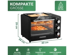 Best STEINBORG SB-3001 3in1 Minibackofen mit Umluft 20 Liter 1300 Watt Schwarz