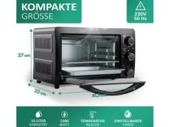 STEINBORG SB-3015 Minibackofen 15 Liter 1300 Watt Schwarz< Haushaltsgeräte