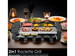 STEINBORG SB-2220 Raclette Grill für 8 Personen mit Teilbarer Kombinierter Grillfläche 1500 Watt< Pfannen|Haushaltsgeräte