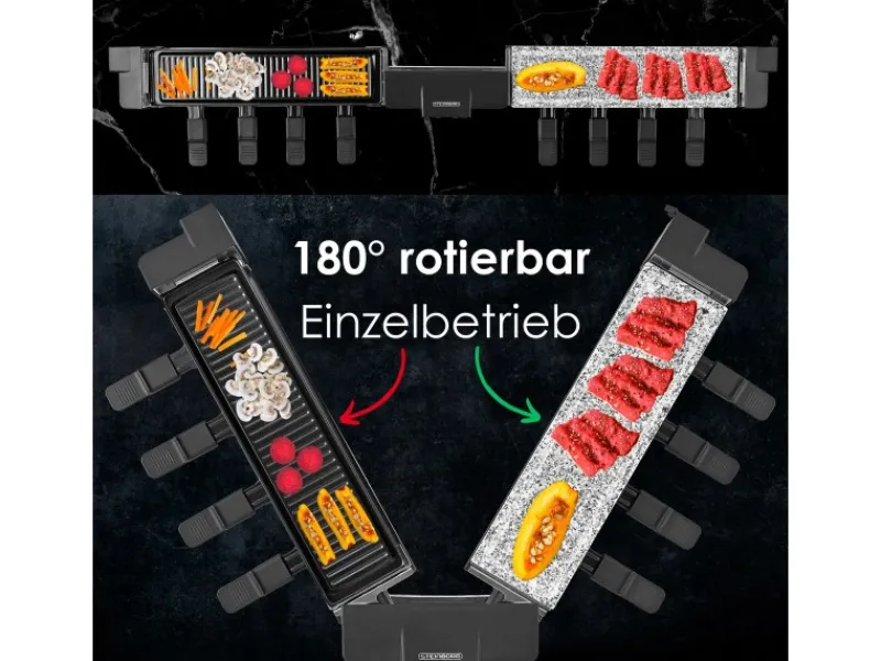 STEINBORG SB-2220 Raclette Grill für 8 Personen mit Teilbarer Kombinierter Grillfläche 1500 Watt< Pfannen|Haushaltsgeräte