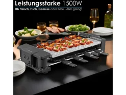 STEINBORG SB-2220 Raclette Grill für 8 Personen mit Teilbarer Kombinierter Grillfläche 1500 Watt< Pfannen|Haushaltsgeräte