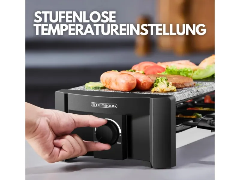 STEINBORG Haushaltsgeräte<SB-2140 Raclette Grill für 8 Personen mit Kombinierter Grillfläche 1300 Watt
