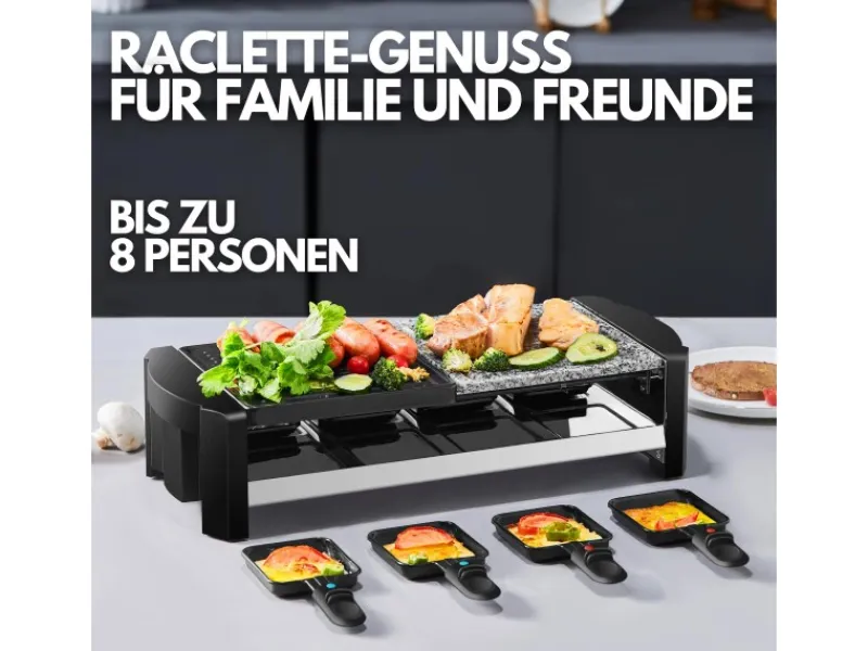 STEINBORG Haushaltsgeräte<SB-2140 Raclette Grill für 8 Personen mit Kombinierter Grillfläche 1300 Watt