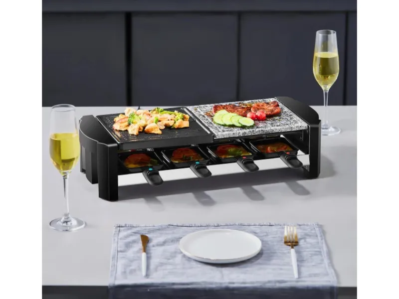 STEINBORG Haushaltsgeräte<SB-2140 Raclette Grill für 8 Personen mit Kombinierter Grillfläche 1300 Watt