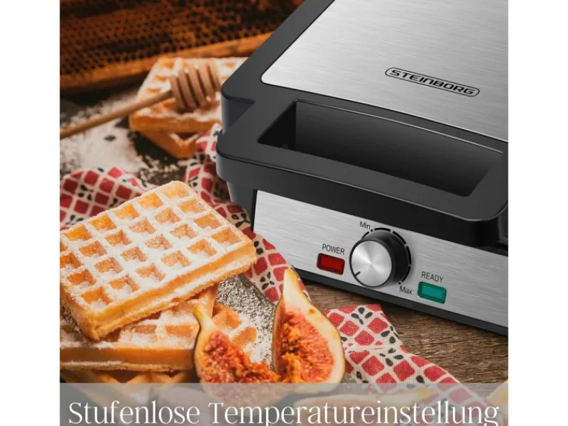 Outlet STEINBORG SB-2060 Waffeleisen für 4 Waffeln Antihaftbeschichtung 1200 Watt
