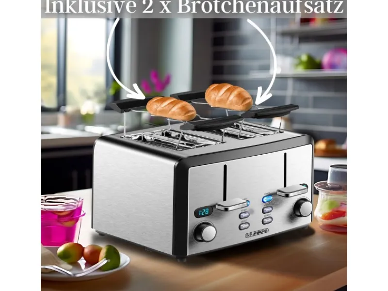 STEINBORG Haushaltsgeräte<SB-2210 XXL 4-fach Toaster 1600 Watt 2x Brötchenaufsatz
