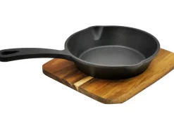Clearance Steuber Grill-Gusspfanne mit Akazien Holzbrett Ø 15 cm Schwarz