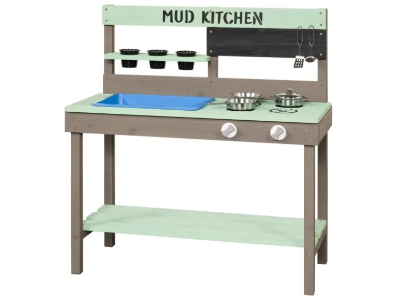 SwingKing Herde<Swing King Spielküche Mud Kitchen 88 cm x 77 cm x 34 cm Grau-Grün FSC®