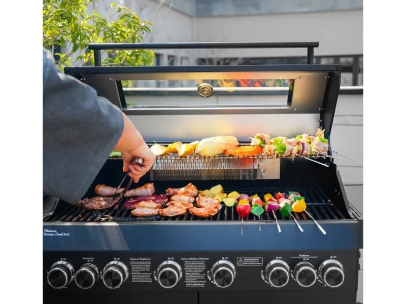 TAINO Schneidebretter<Platinum Yamara Dark 6+2 Gasgrill Stahl 6 Brenner Sear-Burner Backburner