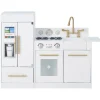 Herde<Teamson Kids Little Chef Charlotte Spielküche mit Kühlschrank und Herd Weiß Gold