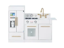 Herde<Teamson Kids Little Chef Charlotte Spielküche mit Kühlschrank und Herd Weiß Gold