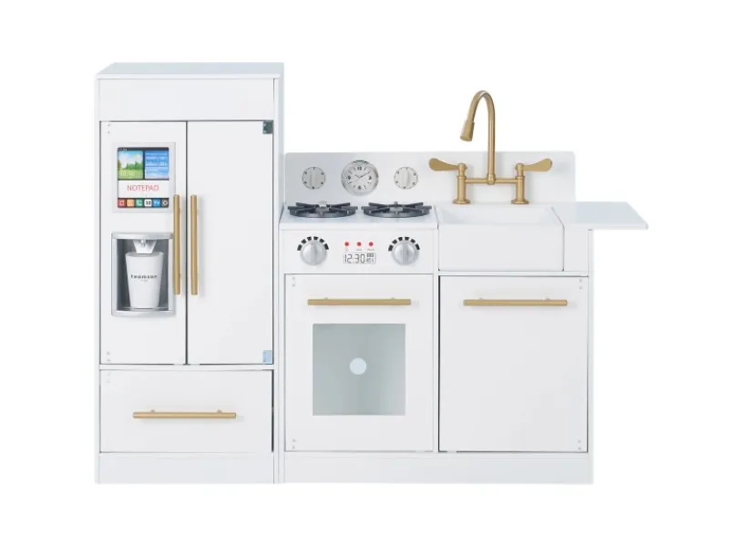 Herde<Teamson Kids Little Chef Charlotte Spielküche mit Kühlschrank und Herd Weiß Gold