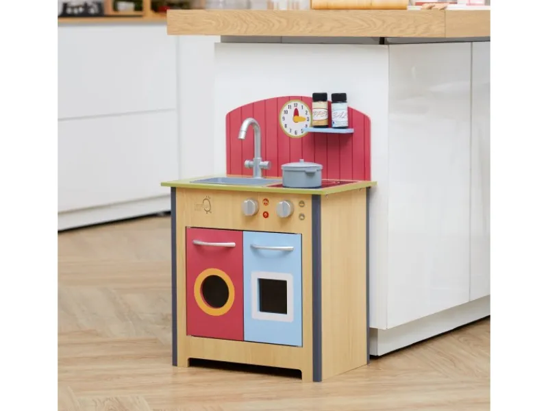 Teamson Kids Little Chef Porto Klassik Interaktive Holzspielküche Rot< Kochfelder|Herde