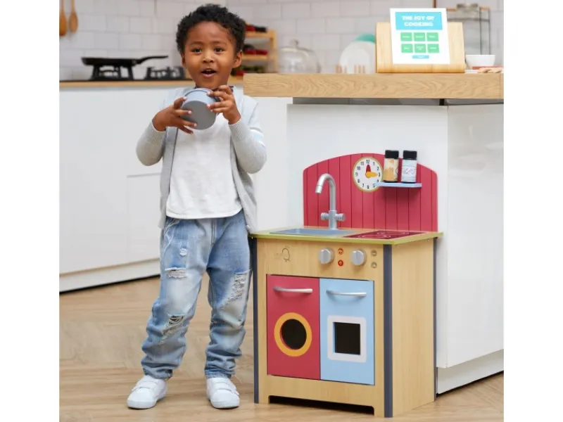 Teamson Kids Little Chef Porto Klassik Interaktive Holzspielküche Rot< Kochfelder|Herde