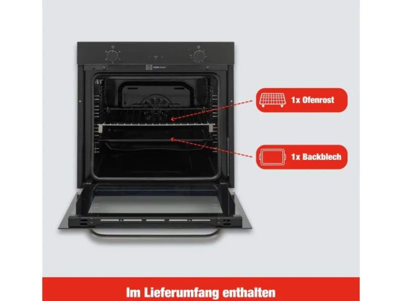 Telefunken Kochfelder<Backofen Einbaubackofen Autark 78 Liter Hot Air Shield 60 cm Einbau Ofen Ohne Kochfeld Schwarz