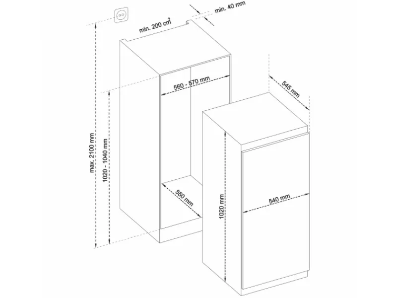 Telefunken Kühlschränke<Einbaukühlschrank 102cm Nische 154L Schlepptür EK102S160E