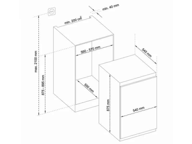 Telefunken Einbaukühlschrank 126L ohne Gefrierfach 88cm Nische Schlepptür EK88S134E< Kühlschränke|Einbauküchen
