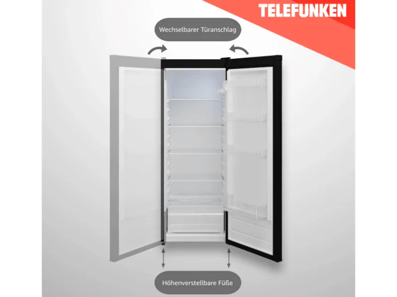 Telefunken Kühlschrank 255 Liter Freistehend mit Gemüsefach ohne Gefrierfach LED-Beleuchtung KTFK265EDI< Kühlschränke