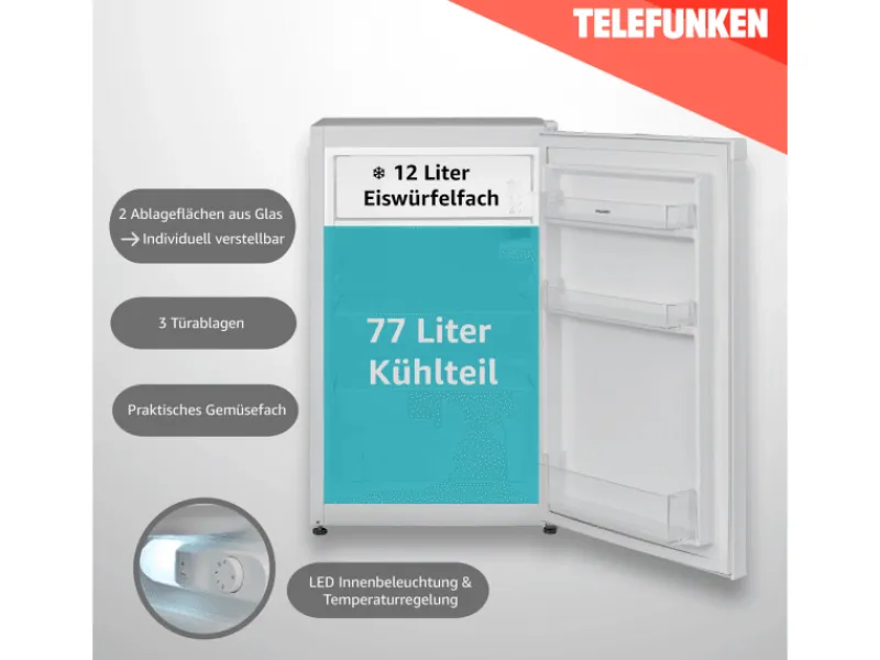 Telefunken Kühlschränke<Kühlschrank mit Gefrierfach Freistehend 89L Nutzinhalt CF-33-101-W2