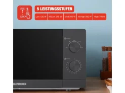 Telefunken Haushaltsgeräte<Mikrowelle Solo Mikrowellengerät Klein mit 20 L Garraum 700 W 5 Leistungsstufen Schwarz B-MW-20-G-B