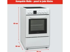 Telefunken Standherd mit Glaskeramik-Kochfeld Elektroherd Freistehend 50 cm Breit Herd mit Backofen und Kochfeld< Kochfelder|Herde