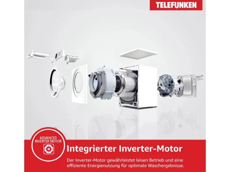 New Telefunken Waschmaschine 8kg 1400 U/Min. Inverter Motor AquaStop 15 Programme W-8-1400-A-W weiß