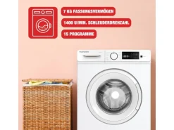 Telefunken Waschmaschinen<Waschmaschine 7kg Frontlader 1400 U/Min Inverter Motor Schontrommel 15 Programme Weiß W714A1W